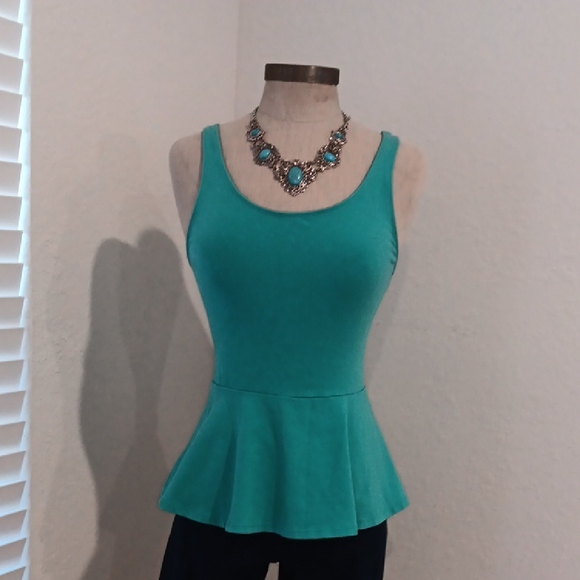 Express Tops - Express Teal Peplum Tank Top